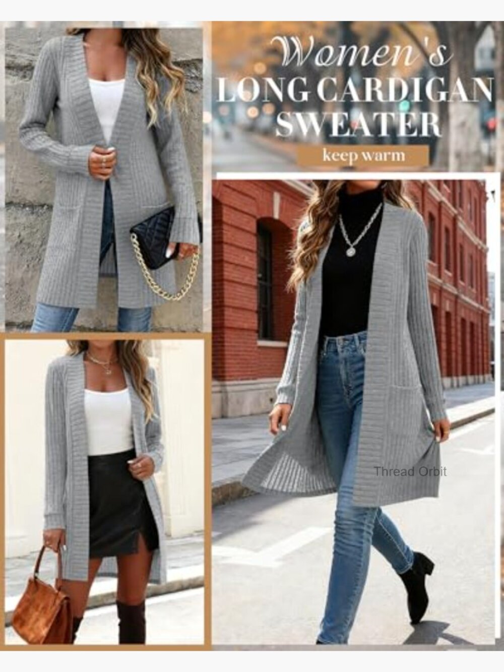 Women's Long Cardigan Sweater with Pockets Open Front Loose Knit Coatigan - Picture 2 of 7